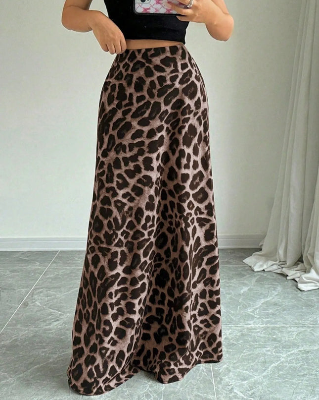 Leopard Print High-Waisted Maxi Skirt 