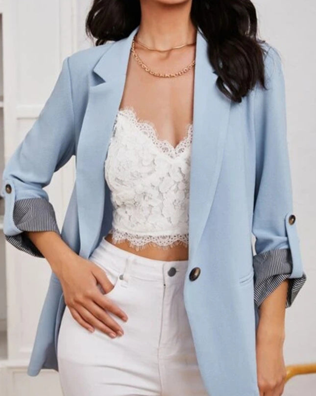 Lapel Collar Roll-Tab Sleeve Blazer