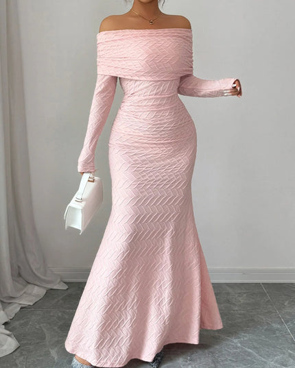 Off Shoulder Mermaid Maxi Dress Pink