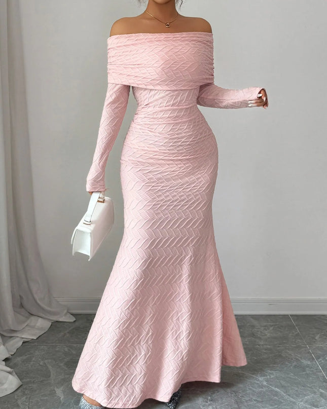 Off Shoulder Mermaid Maxi Dress Pink