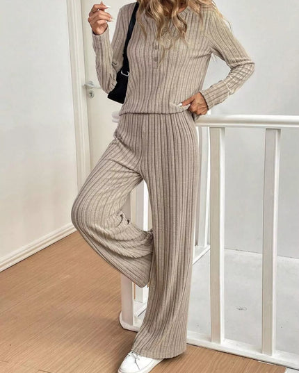 Button Detail Long Sleeve Top and Pants Set