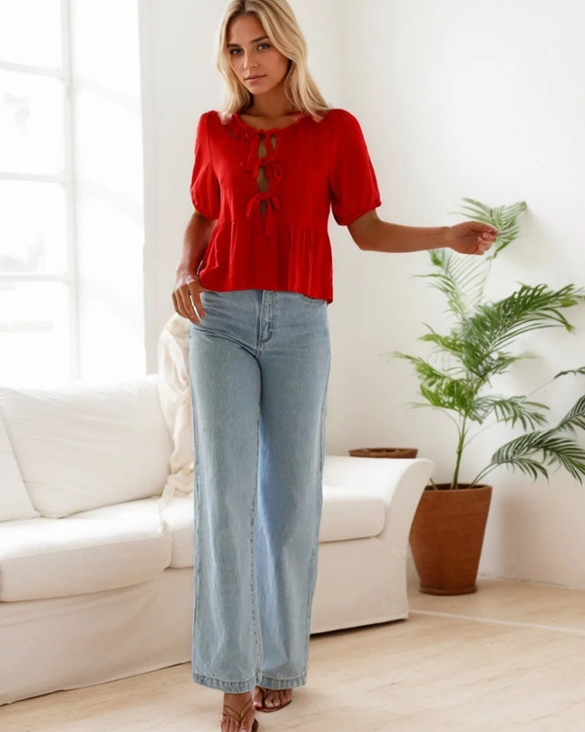 Tie-Front Short Sleeve Blouse