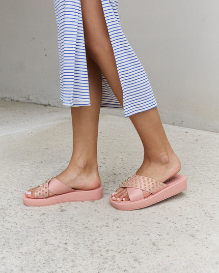 Forever Link Studded Cross Strap Sandals in Blush