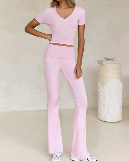 Devine V-Neck Top and Bootcut Leggings Set 