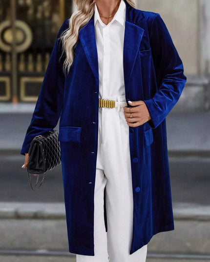 Lapel Collar Long Sleeve Longline Coat