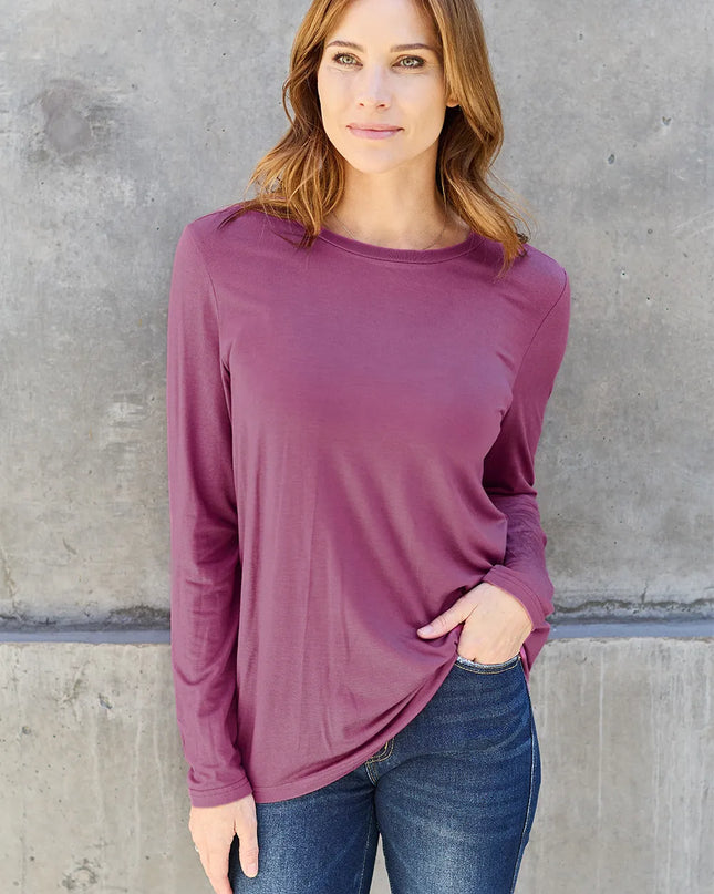 Basic Bae Full Size Round Neck Long Sleeve Top Mauve