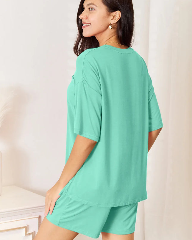 Basic Bae Bamboo Full Size Round Neck Drop Shoulder T-Shirt and Shorts Set