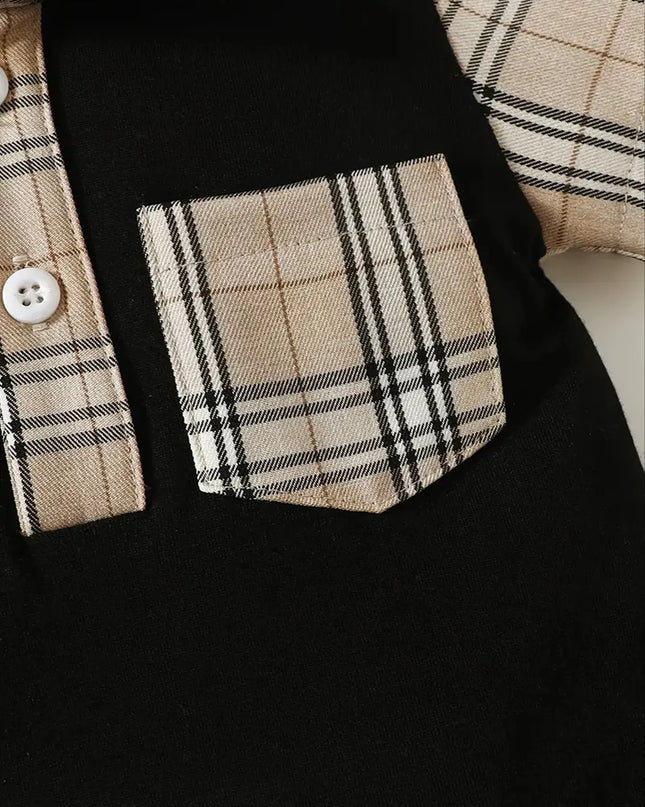 Children's Hat and Plaid Short Sleeve One-Piece Romper