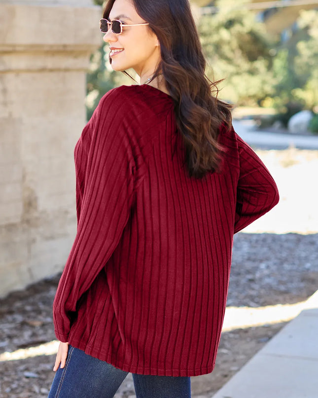 Basic Bae Full Size Ribbed Round Neck Long Sleeve Knit Top