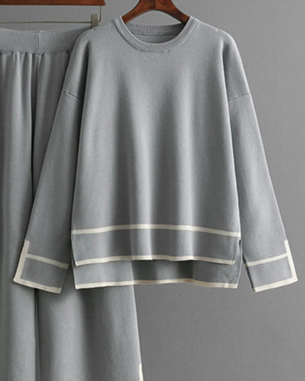 High-Low Round Neck Top and Pants Sweater Set