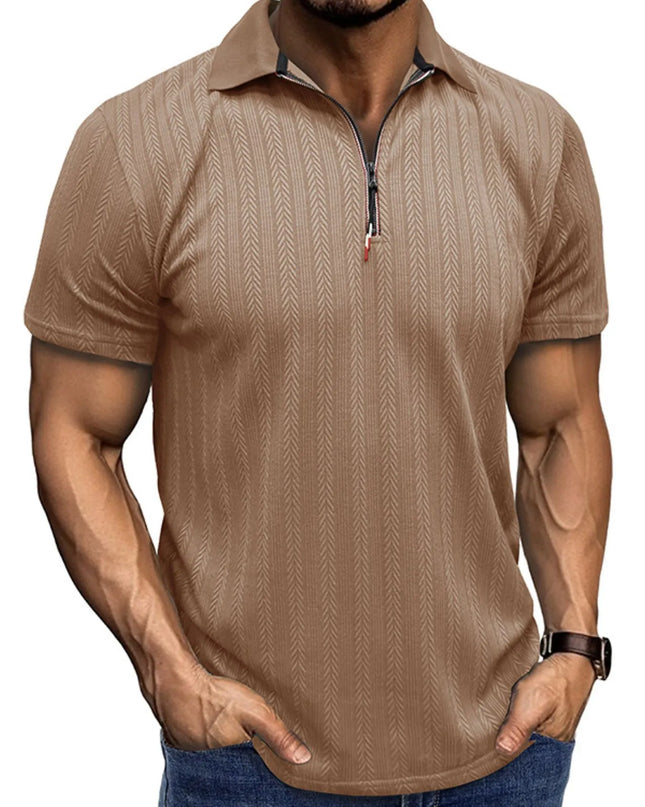 Men's Textured Quarter-Zip Polo Shirt Taupe