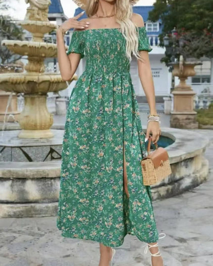 Full Size Slit Off-Shoulder Floral Midi Dress Plus Size