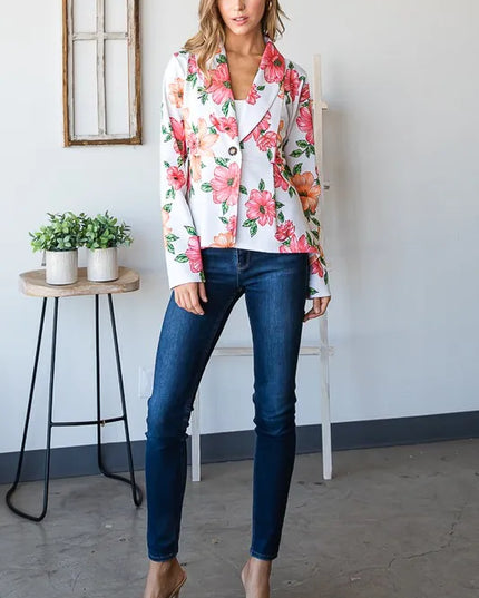 Heimish Full Size Multi Color Floral Blazers with Tunic Plus Size