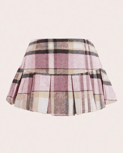 Pleated Plaid Mini Skirt