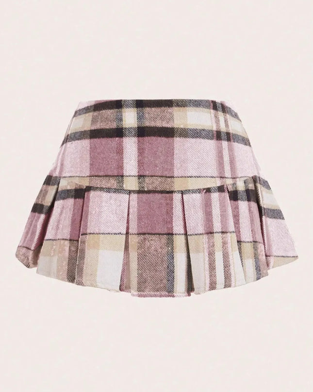 Pleated Plaid Mini Skirt