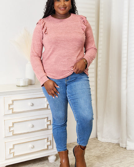 Double Take Ruffle Shoulder Long Sleeve T-Shirt