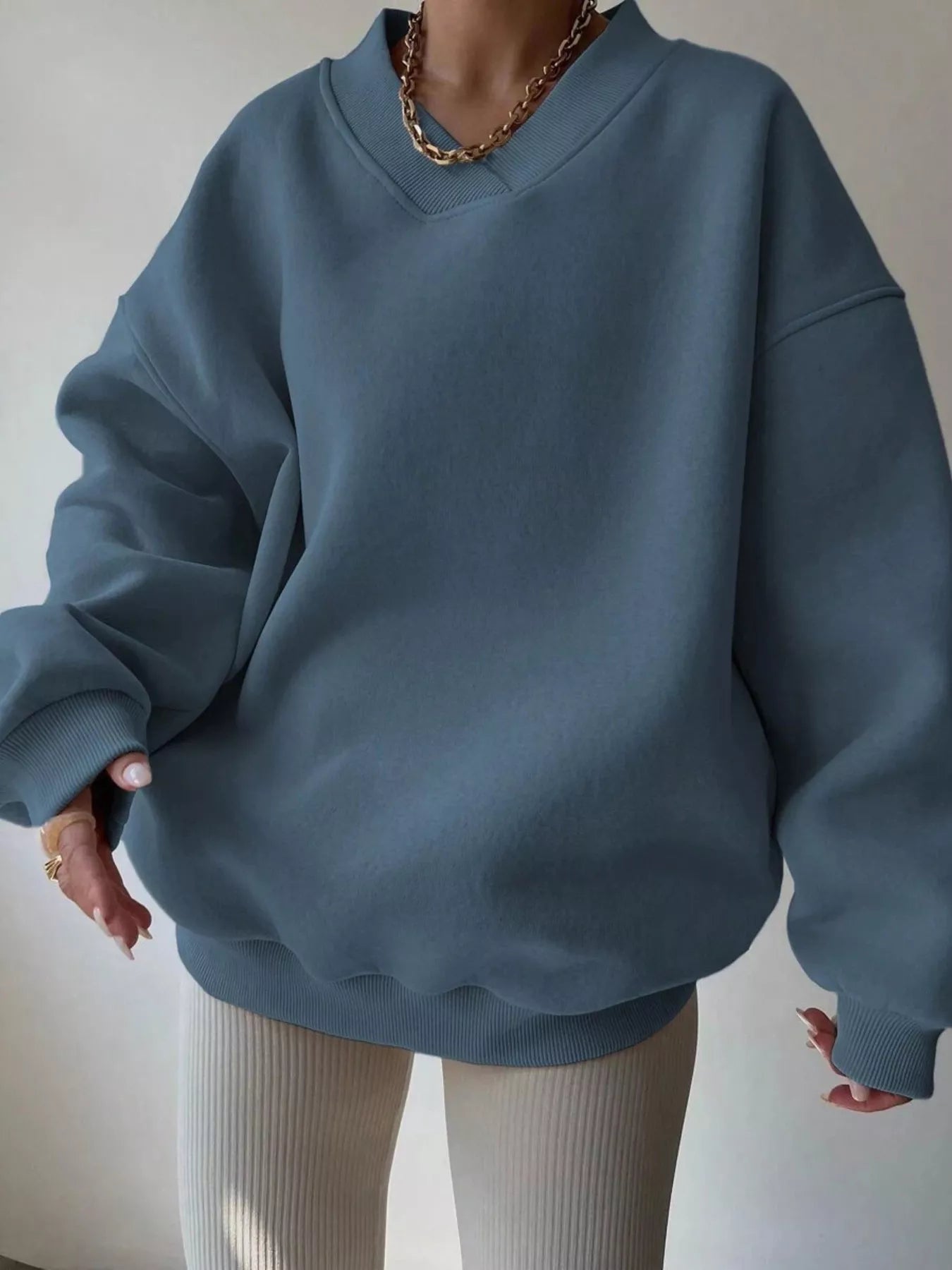 Dropped Shoulder Long Sleeve Oversized Sweatshirt Dark Blue