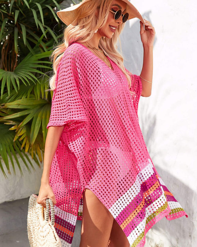 Angel Wings Rainbow Stripe Openwork Slit Cover-Up