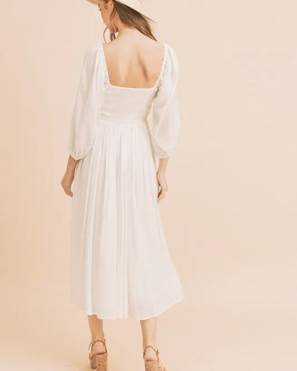 Aemi + Co Ruffled Smocked Square Neck Balloon Sleeve Dress 