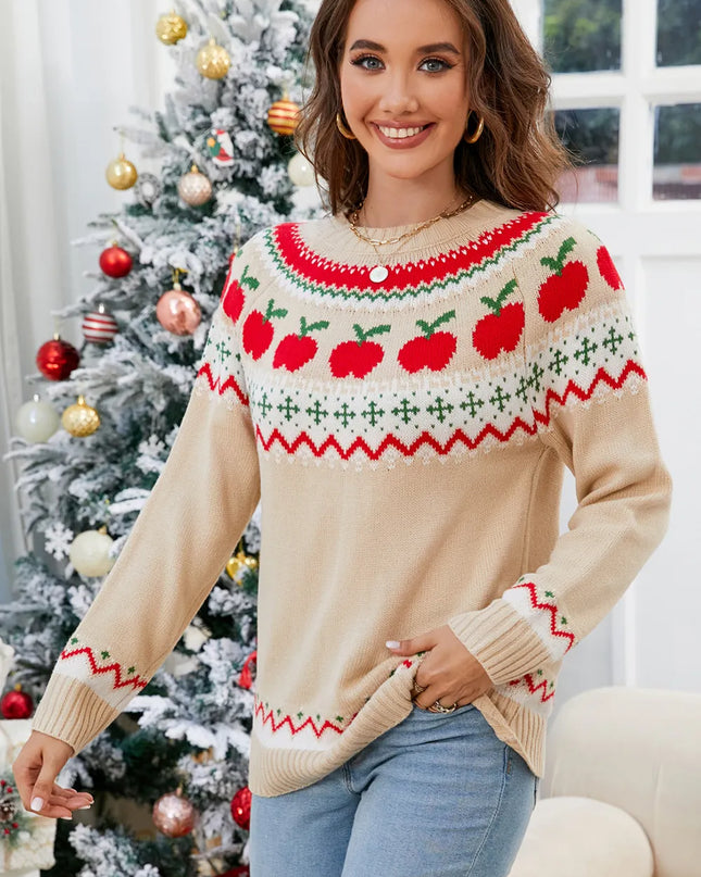 Angel Wings Graphic Round Neck Long Sleeve Sweater Tan