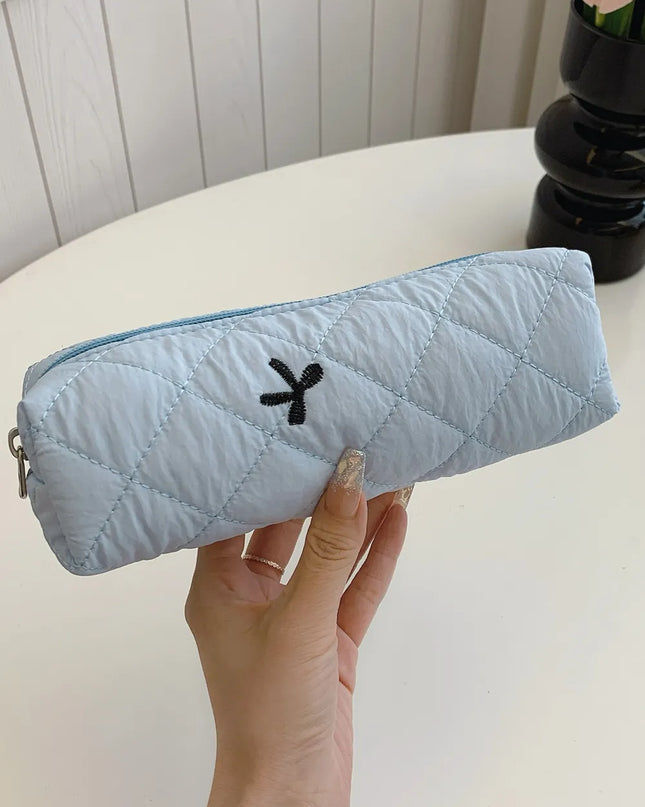 Bow Embroidered Quilted Storage Bag Light Blue One Size