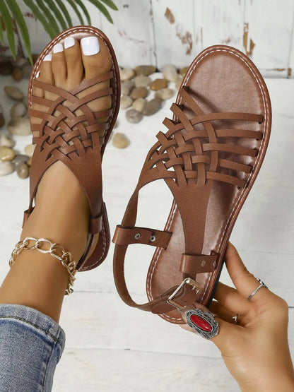 Woven Strappy Flat Sandals 