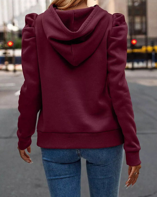 Puff Sleeve Hoodie with Drawstring
