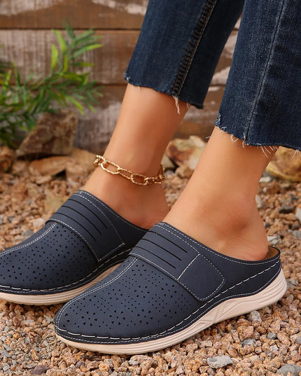 Round Toe Wedge Sandals Navy Blue