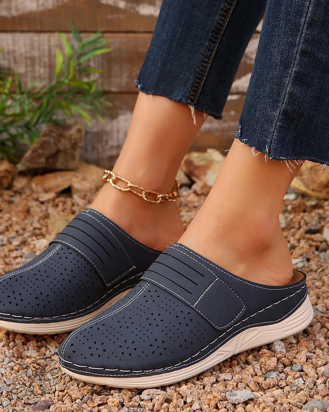 Round Toe Wedge Sandals Navy Blue