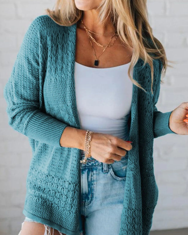 Open Front Knitted Cardigan with Eyelet Details