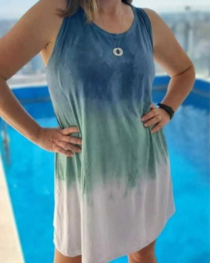 Full Size Tie-Dye Sleeveless Mini Tank Dress Plus Size 
