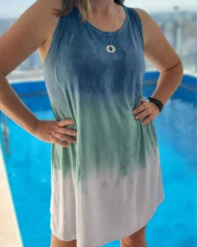 Full Size Tie-Dye Sleeveless Mini Tank Dress Plus Size 