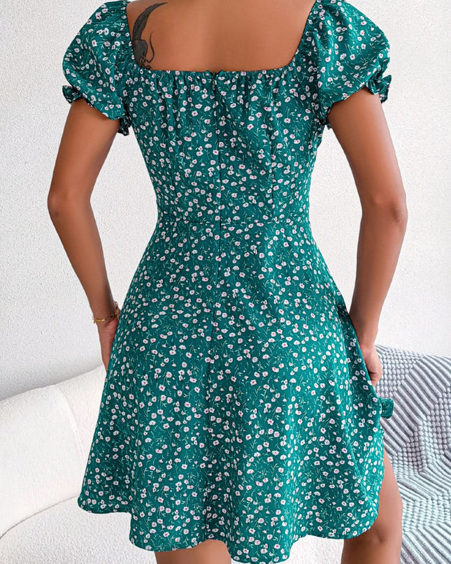 Ditsy Floral Drawstring A-Line Dress