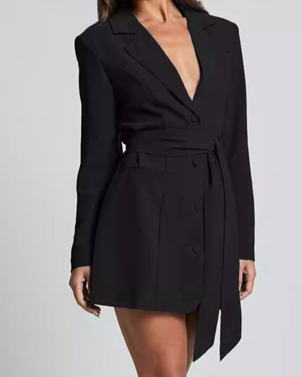 Lapel Collar Tie Waist Blazer