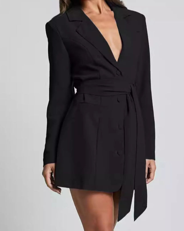 Lapel Collar Tie Waist Blazer