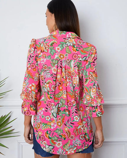 Floral Button Up Flounce Sleeve Shirt