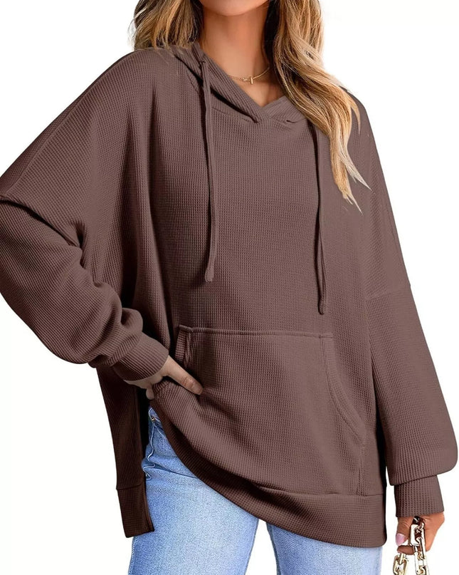 High-Low Hoodie with Kangaroo Pocket Brown