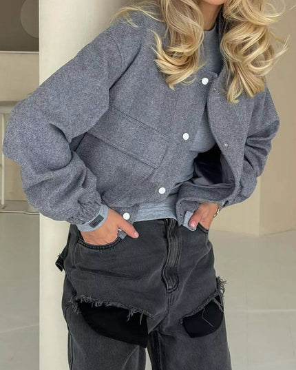 Casual Cropped Snap-Down Jacket