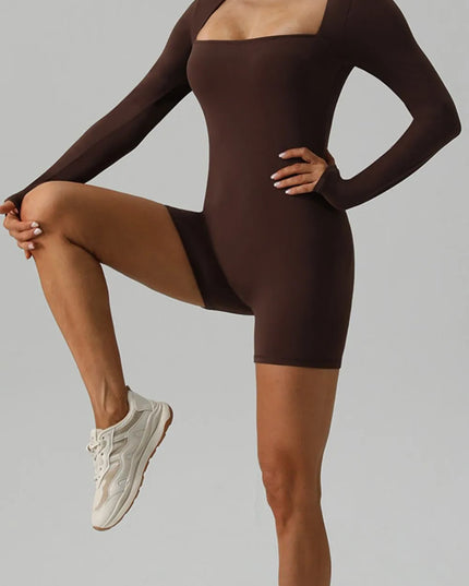Square Neck Long Sleeve Active Romper 