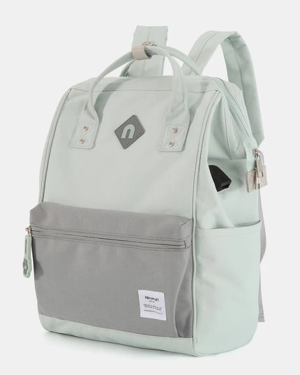 Himawari Contrast Waterproof Backpack Bag with External USB Port Mint Grey One Size