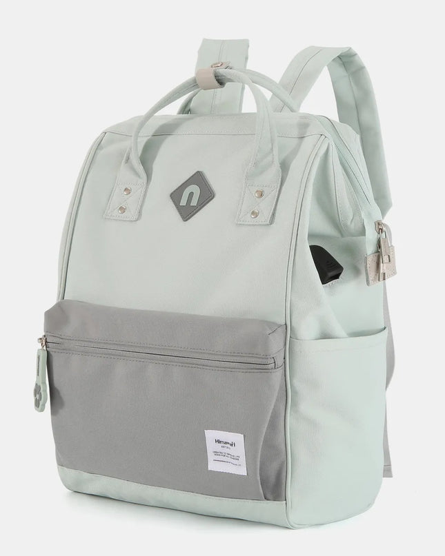 Himawari Contrast Waterproof Backpack Bag with External USB Port Mint Grey One Size