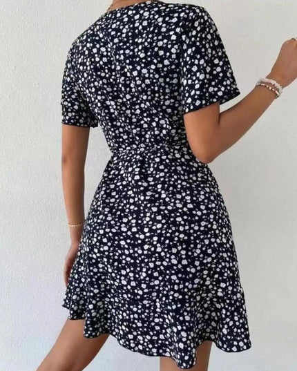 Floral Flutter Sleeve Wrap Mini Dress