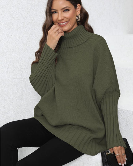 Turtle Neck Long Sleeve Ribbed Sweater