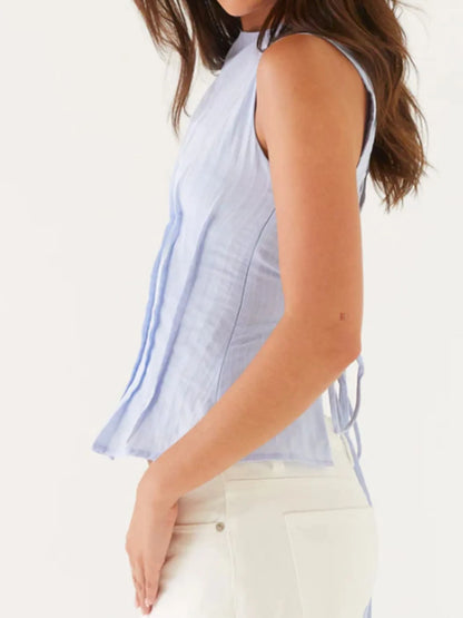 Back Lace Up Sleeveless Top with Cinched Waist Design