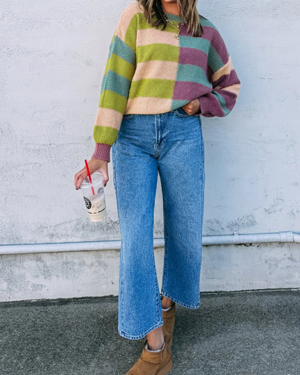 Stripe Drop Shoulder Ribbed Edge Sweater