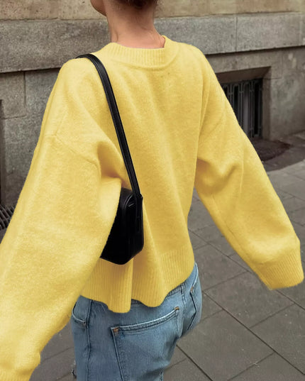 Ribbed Round Neck Dropped Shoulder Sweater