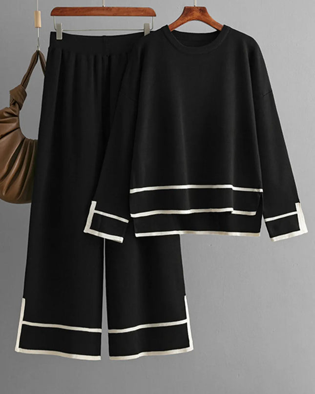 High-Low Round Neck Top and Pants Sweater Set