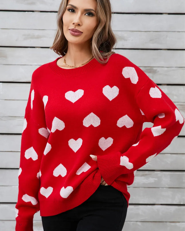 Angel Wings Heart Round Neck Long Sleeve Sweater
