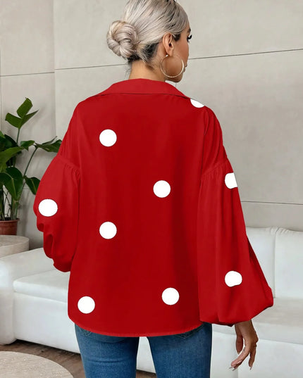 Polka Dot Balloon Sleeve Blouse