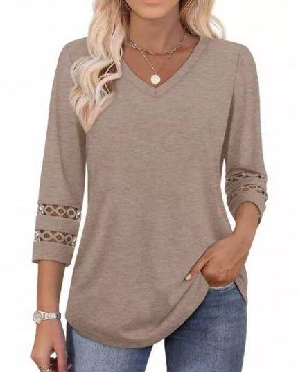 Full Size V-Neck 3/4 Sleeve T-Shirt Plus Size